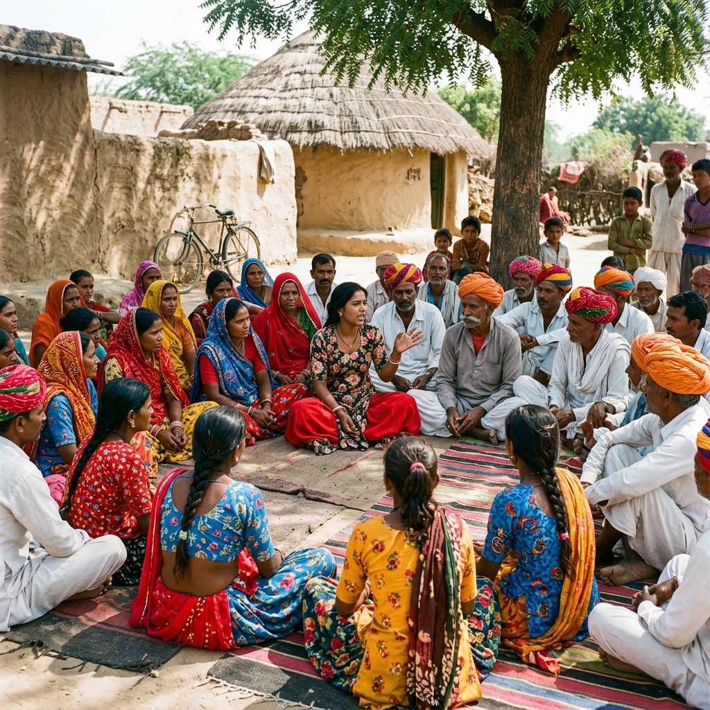 Bhil tribal community panchayat meeting in Dungarpur district, Rajasthan